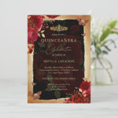 Elégante Red Rose Gold Quinceanera Invitation (Debout devant)