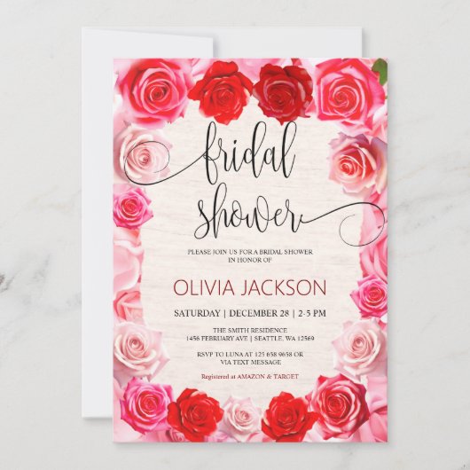 Elégante Red Roses Bridal Showweuse Invitation (Devant)