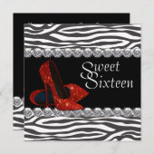Elégante Red Zebra Sweet 16 Party Invitation (Devant / Derrière)