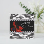 Elégante Red Zebra Sweet 16 Party Invitation (Debout devant)