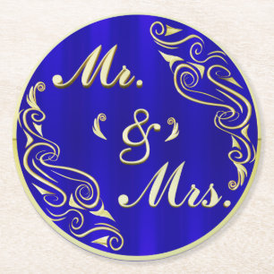 Elegante Regal Golden Typografie MR & MRS Bruiloft Ronde Kartonnen Onderzetter