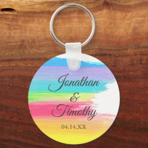 Elegante regenboog bruiloft gepersonaliseerde aand sleutelhanger