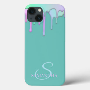 Elegante Regenboog Druppels Mintgroen iPhone 13 Hoesje