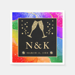 Elegante Regenboog Glitter Agate en Gouden Huwelij Servet