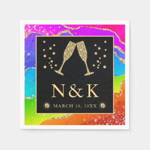 Elegante Regenboog Glitter Agate en Gouden Huwelij Servet