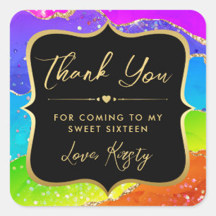 Elegante Regenboog Glitter Agate en Gouden Sweet 1 Vierkante Sticker