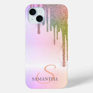 Elegante Regenboog Glitter Druppels Ombre iPhone 15 Mini Hoesje