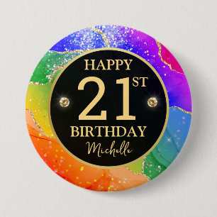 Elegante Regenboog Gouden Glitter Agate 21e Verjaa Ronde Button 7,6 Cm