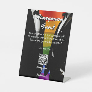 Elegante Regenboog Homohuwelijk Honeymoon Fonds Reclamebord Met Voetstuk