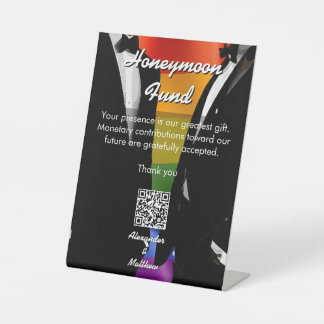 Elegante Regenboog Homohuwelijk Honeymoon Fonds Reclamebord Met Voetstuk