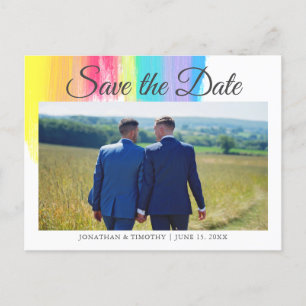 Elegante regenboog verlovingsfoto Save The Date Briefkaart