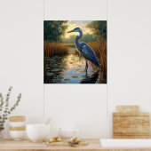 🌿 Elegante Reiger Moeras Nevelig Drasland Natuur Poster (Keuken)