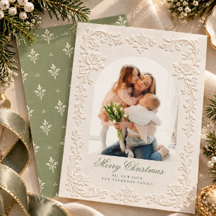 Elegante reliëf stijl sage bloem foto Kerstmis Feestdagenkaart