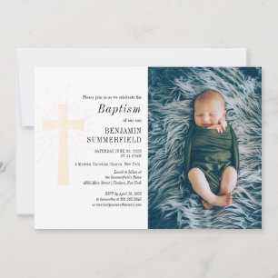 Elegante religieuze babyfoto doop uitnodiging