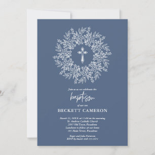Elegante Religieuze Blauwe Kruis Doop Kaart