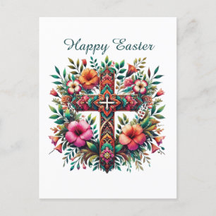 Elegante religieuze kruisbloemen feestdagenkaart