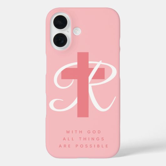 Elegante religieuze kruisnaam monogram koraal roze Case-Mate iPhone case (Achterkant)
