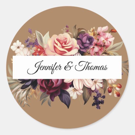 Elegante Renaissance Bloemen Bruiloft Sticker (Voorkant)