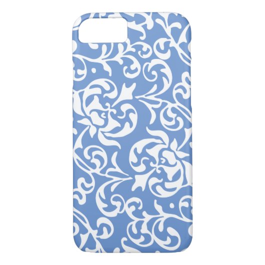 Elegante Renaissance Tudor Damask Blauw en Wit Case-Mate iPhone Case (Achterkant)