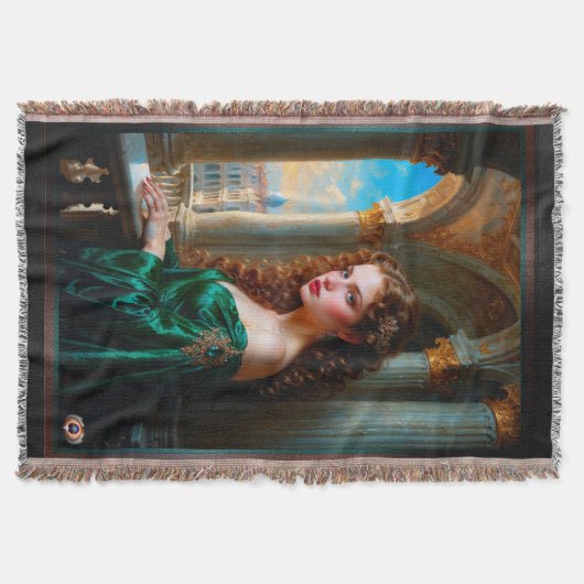 Elegante Renaissance Vrouw in Groene Jurk Deken (Voorkant)