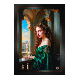 Elegante Renaissance Vrouw in Groene Jurk Foto Afdruk