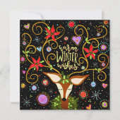 Elegante Rendier Bloem Kerst Wensen Feestdagenkaart (Voorkant)