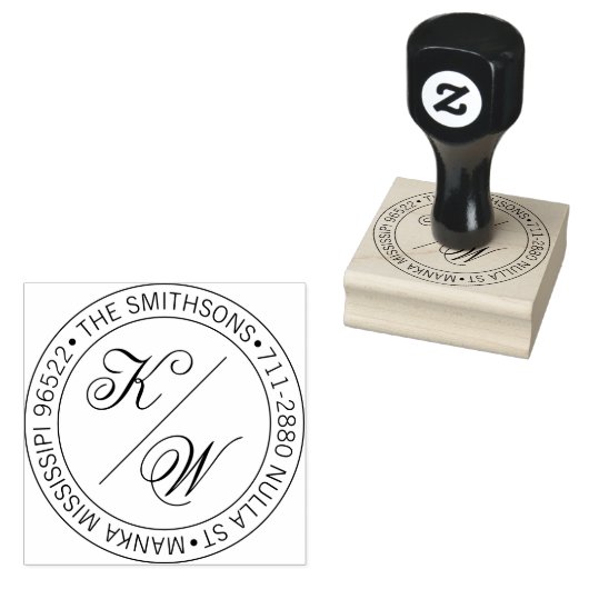 Elegante retouradres cirkelvormige trouw initials 	rubberstempel (Gestempeld)