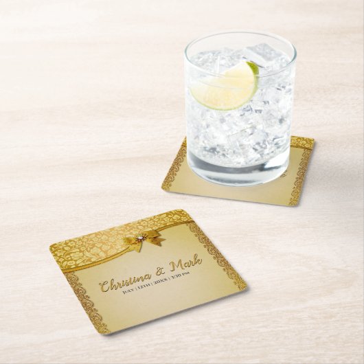 Elegante Retro Abstracte Bloemen en Bladeren Vierkante Kartonnen Onderzetter (Insitu)