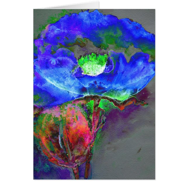 Elegante retro abstracte waterverf blauw bloemen (Voorkant)