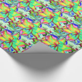 Elegante retro boho abstract groen roze bloemen cadeaupapier (Hoek)