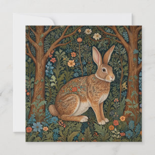 Elegante retro boho konijn bos bloemen kaart