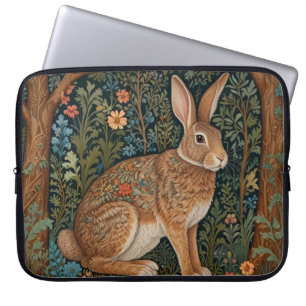 Elegante retro boho konijn bos bloemen laptop sleeve