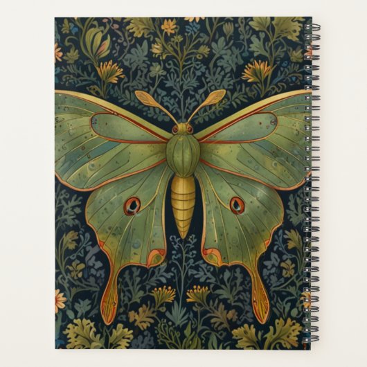 Elegante retro boho Luna mot botanisch Planner (Achterkant)