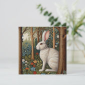 Elegante retro boho rwhite abbit bos bloemen kaart (Staand voorkant)