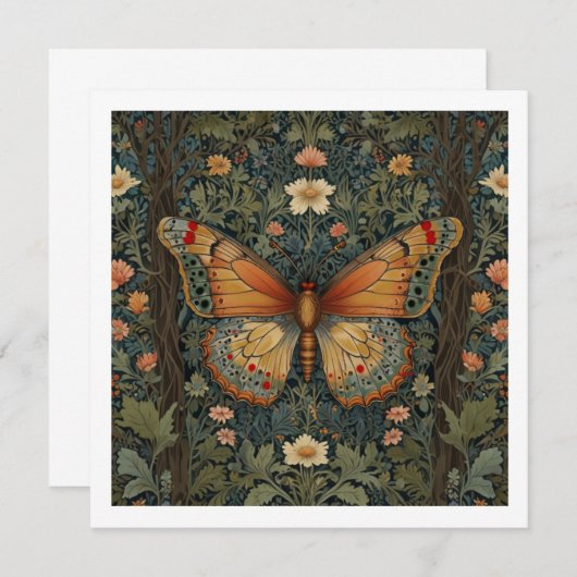 Elegante retro boho vlinder botanisch groen kaart (Voorkant / Achterkant)