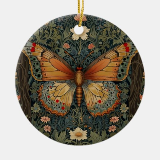 Elegante retro boho vlinder botanisch groen keramisch ornament (Voorkant)