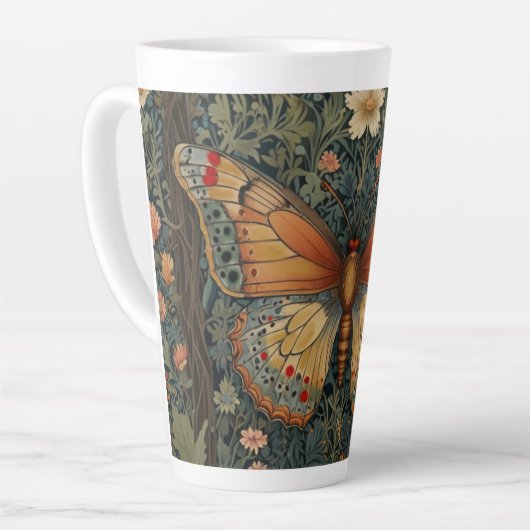 Elegante retro boho vlinder botanisch groen latte mok (Linkerhoek)
