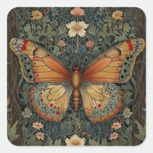Elegante retro boho vlinder botanisch groen vierkante sticker