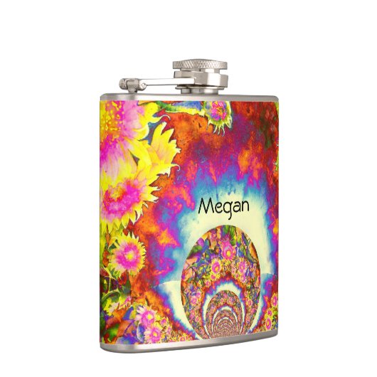 Elegante retro boho waterverf zonnebloemvelden heupfles (Rechts)