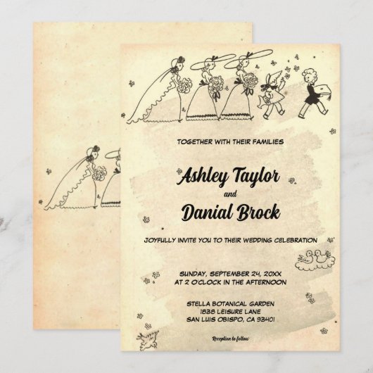 Elegante Retro Bruidsmeisjes Classic Wedding Kaart (Voorkant / Achterkant)