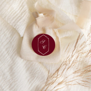 Elegante Retro Geruite Burgundy Trouw Ronde Sticker
