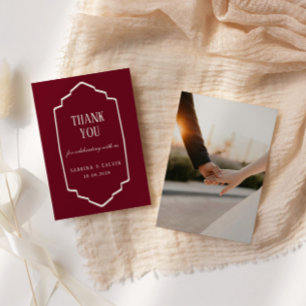Elegante Retro Geruite Burgundy Trouwkaart Bedankkaart
