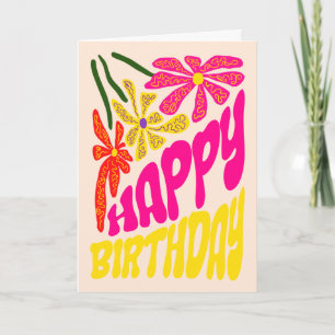 Elegante Retro Groovy Hippie Bloem Verjaardag Kaart