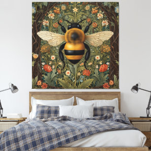 Elegante retro hommel boho botanische bloemkunst canvas afdruk