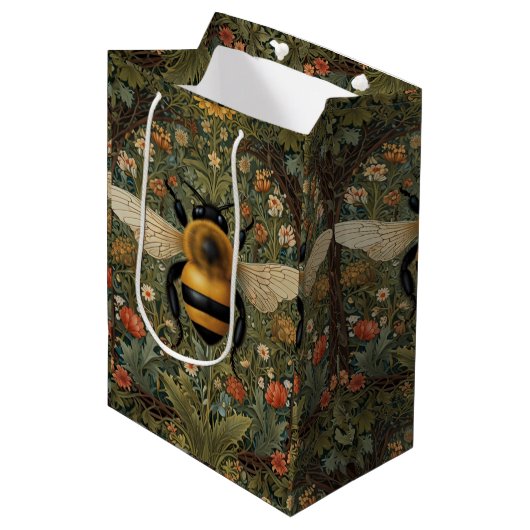 Elegante retro hommel boho botanische bloemkunst medium cadeauzakje (Voorkant Gekanteld)