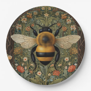 Elegante retro hommel boho botanische bloemkunst papieren bordje