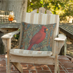 Elegante Retro Kardinaal Art Nouveau rode vogel Buitenkussen
