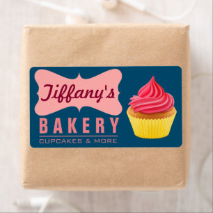 Elegante Retro Mooie Cake Shop Roze Cupcake Bakker Etiket