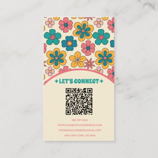 Elegante Retro QR-code Groovy Floral Unique Boho Visitekaartje (Achterkant)
