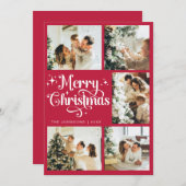 Elegante Retro Rood en Wit Vrolijk Kerstgezin Feestdagenkaart (Voorkant / Achterkant)